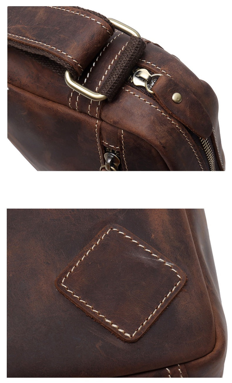 Brown Leather Small Side Bag Mens Brown iPad Courier Bag Casual Messenger Bag For Men