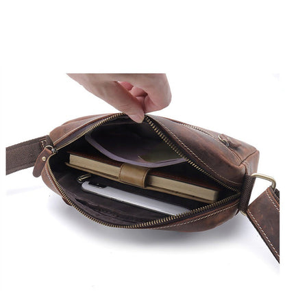 Brown Leather Small Side Bag Mens Brown iPad Courier Bag Casual Messenger Bag For Men