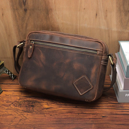 Brown Leather Small Side Bag Mens Brown iPad Courier Bag Casual Messenger Bag For Men