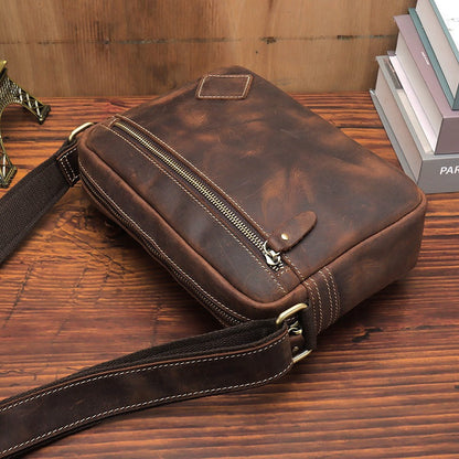 Brown Leather Small Side Bag Mens Brown iPad Courier Bag Casual Messenger Bag For Men