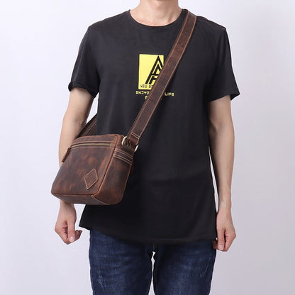 Brown Leather Small Side Bag Mens Brown iPad Courier Bag Casual Messenger Bag For Men