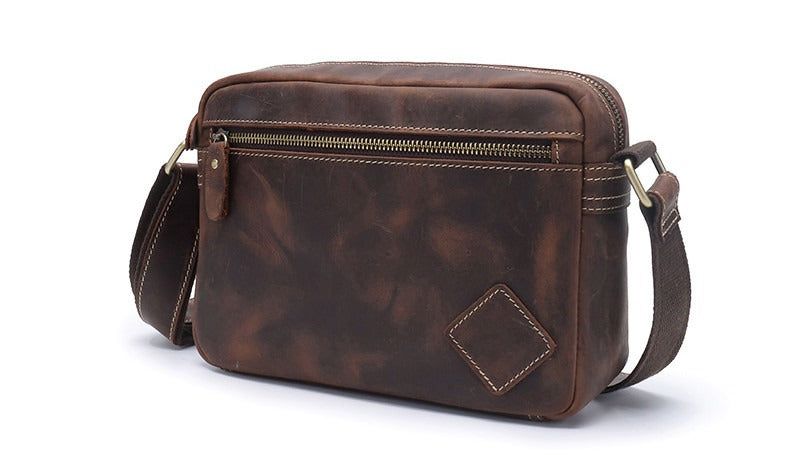 Brown Leather Small Side Bag Mens Brown iPad Courier Bag Casual Messenger Bag For Men