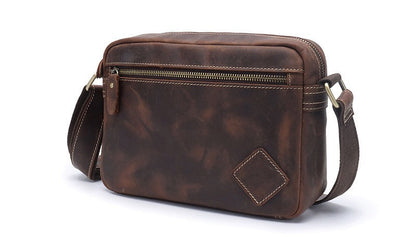 Brown Leather Small Side Bag Mens Brown iPad Courier Bag Casual Messenger Bag For Men