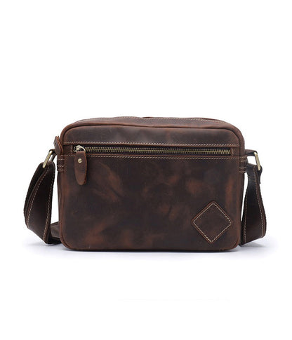 Brown Leather Small Side Bag Mens Brown iPad Courier Bag Casual Messenger Bag For Men