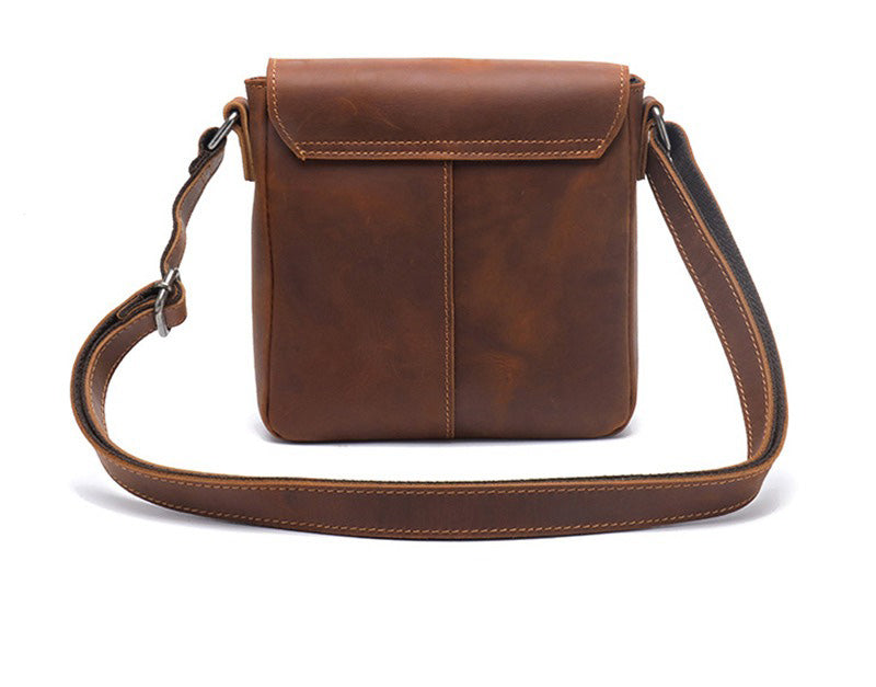 Brown Leather Small Side Bag Mens Square iPad Courier Bag Casual Messenger Bag For Men