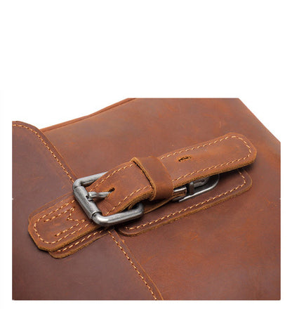 Brown Leather Small Side Bag Mens Square iPad Courier Bag Casual Messenger Bag For Men