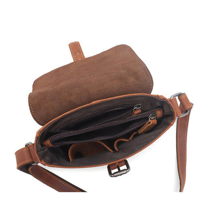 Brown Leather Small Side Bag Mens Square iPad Courier Bag Casual Messenger Bag For Men