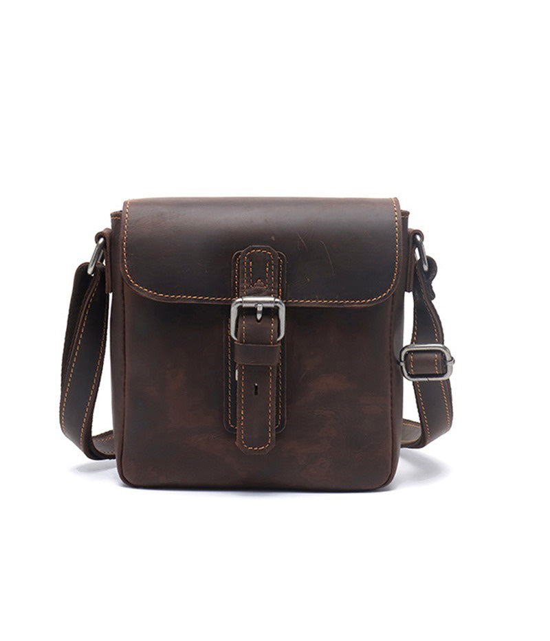 Brown Leather Small Side Bag Mens Square iPad Courier Bag Casual Messenger Bag For Men