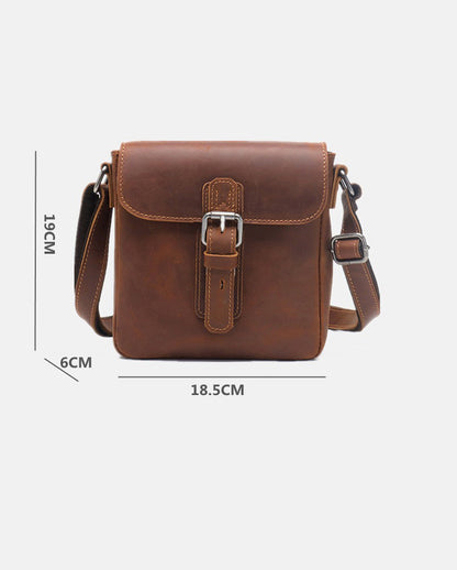 Brown Leather Small Side Bag Mens Square iPad Courier Bag Casual Messenger Bag For Men