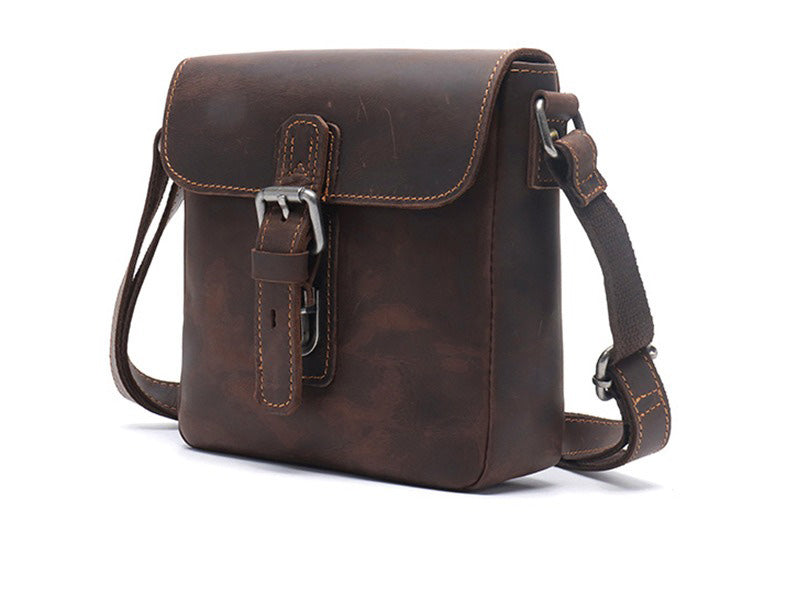 Brown Leather Small Side Bag Mens Square iPad Courier Bag Casual Messenger Bag For Men