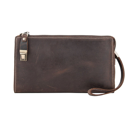 Leather Wristlet Zip Clutch Wallet Mens Brown Wristlet Purse Leather Clutch Bags For Men