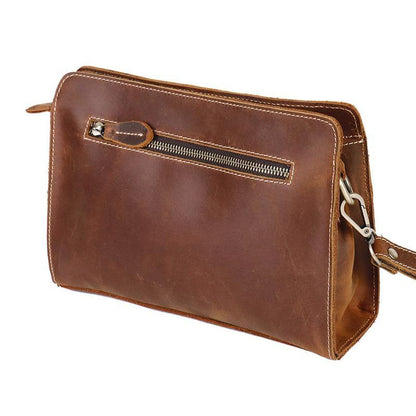 Vintage Brown Mens Clutch Wallet Leather Zipper Clutch Wristlet Purse Bag Clutch Bags For Men