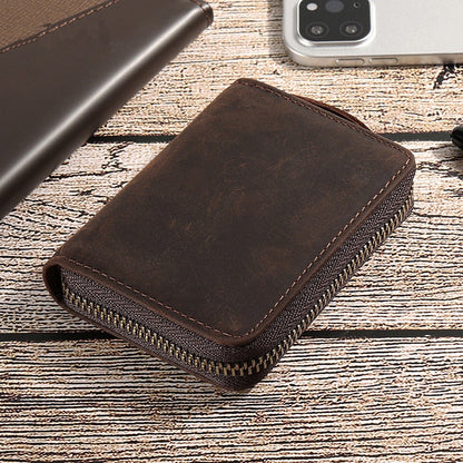 Brown Mens Zip Card Holder RFID Wallet Zip Minimalist Card Wallet For Men