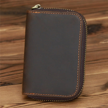 Coffee Mens Zip Card Holder Wallet Around Zip Minimalist Card Wallet For Men