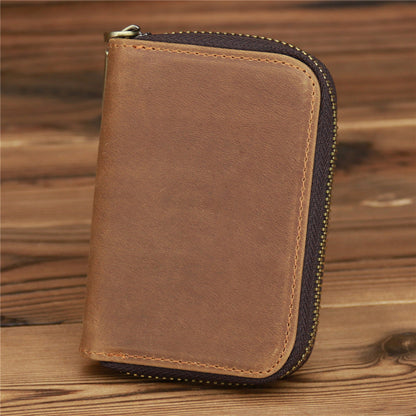 Coffee Mens Zip Card Holder Wallet Around Zip Minimalist Card Wallet For Men