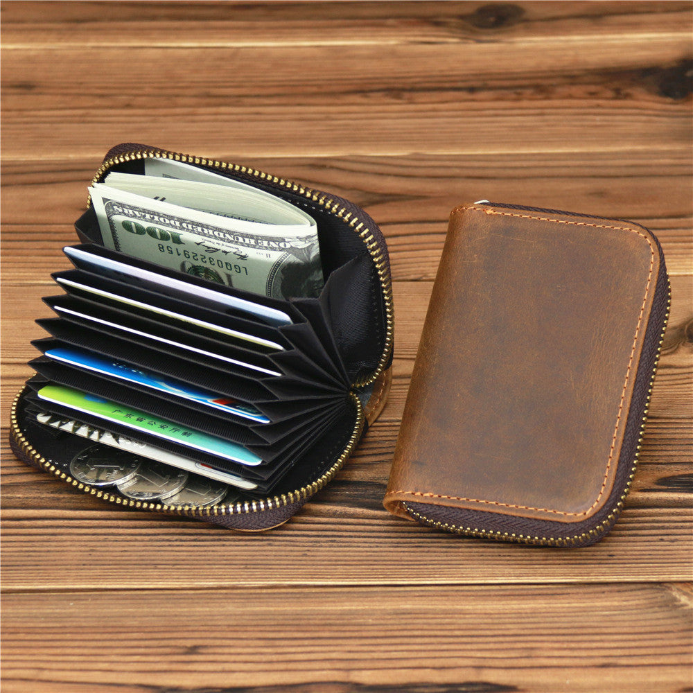 Coffee Mens Zip Card Holder Wallet Around Zip Minimalist Card Wallet For Men