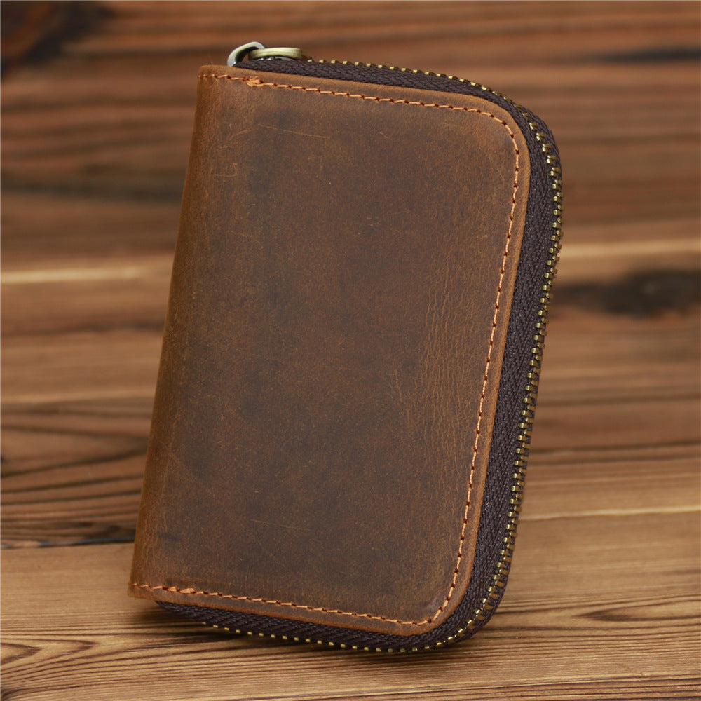 Coffee Mens Zip Card Holder Wallet Around Zip Minimalist Card Wallet For Men