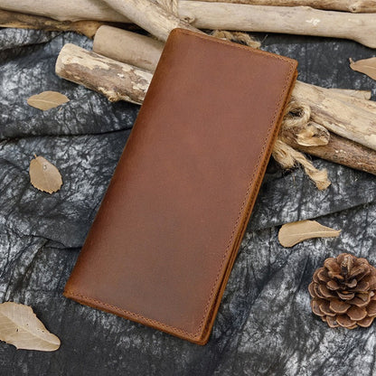 Brown Slim Long Wallet Leather Mens Bifold Long Wallet Minimalist Long Wallet For Men