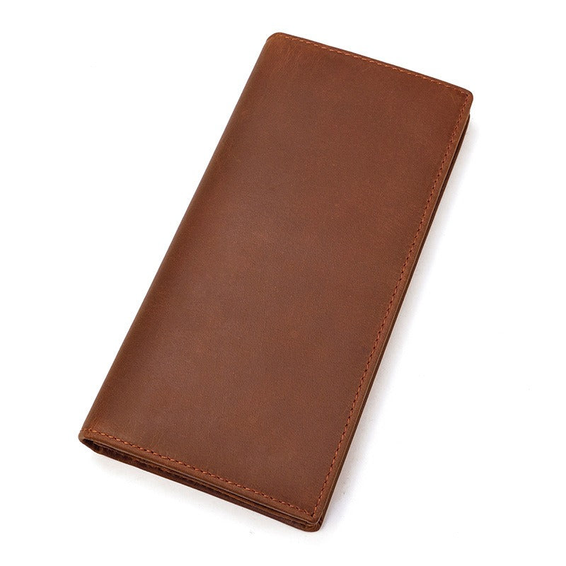 Brown Slim Long Wallet Leather Mens Bifold Long Wallet Minimalist Long Wallet For Men