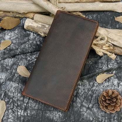 Brown Slim Long Wallet Leather Mens Bifold Long Wallet Minimalist Long Wallet For Men