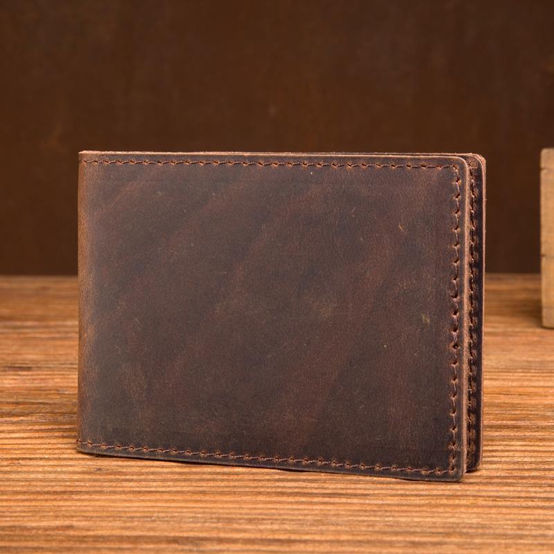 Brown Cool Leather Mens Card Holder Front Pocket Wallet Black License Wallet for Men