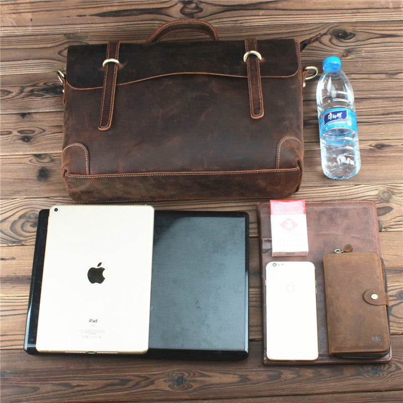 Brown Leather Men's Professional Briefcase 14¡®¡¯ Laptop Handbag Business Bag For Men