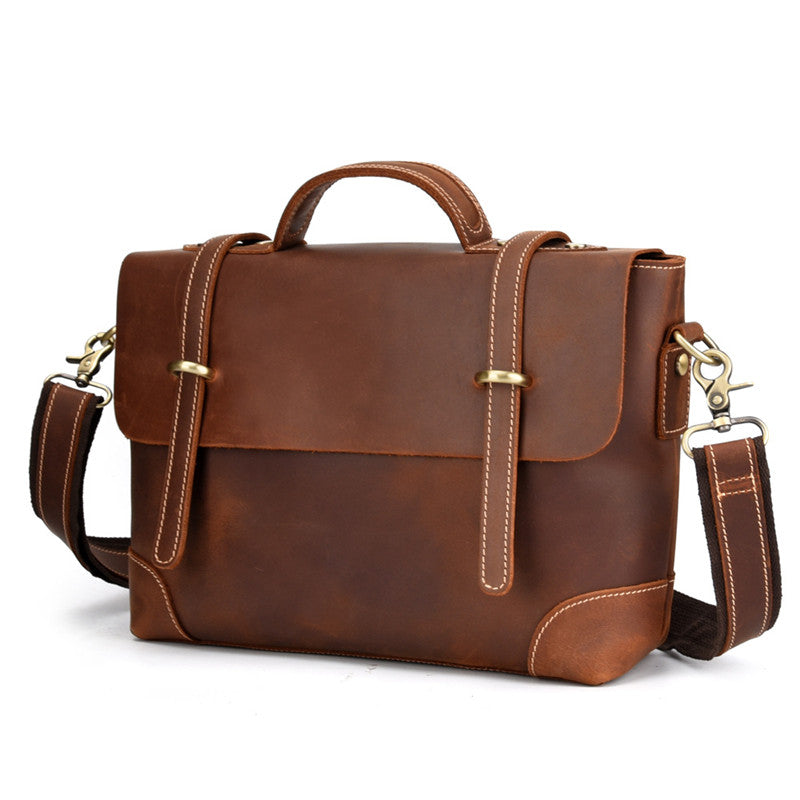 Brown Leather Men's Professional Briefcase 14¡®¡¯ Laptop Handbag Business Bag For Men