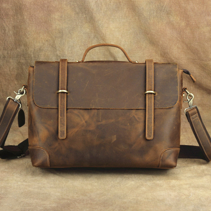 Brown Leather Men's Professional Briefcase 14¡®¡¯ Laptop Handbag Business Bag For Men