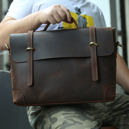 Brown Leather Men's Professional Briefcase 14¡®¡¯ Laptop Handbag Business Bag For Men