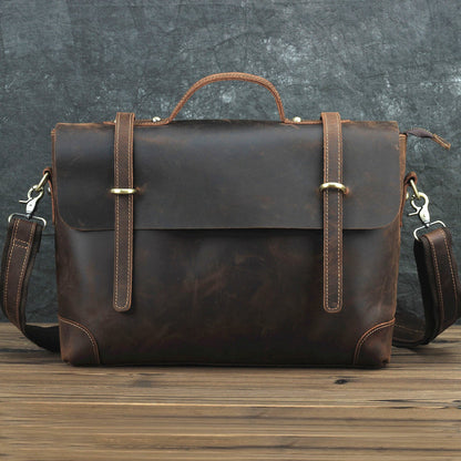 Brown Leather Men's Professional Briefcase 14¡®¡¯ Laptop Handbag Business Bag For Men