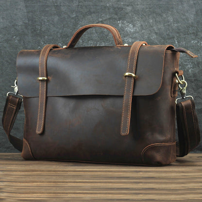 Brown Leather Men's Professional Briefcase 14¡®¡¯ Laptop Handbag Business Bag For Men