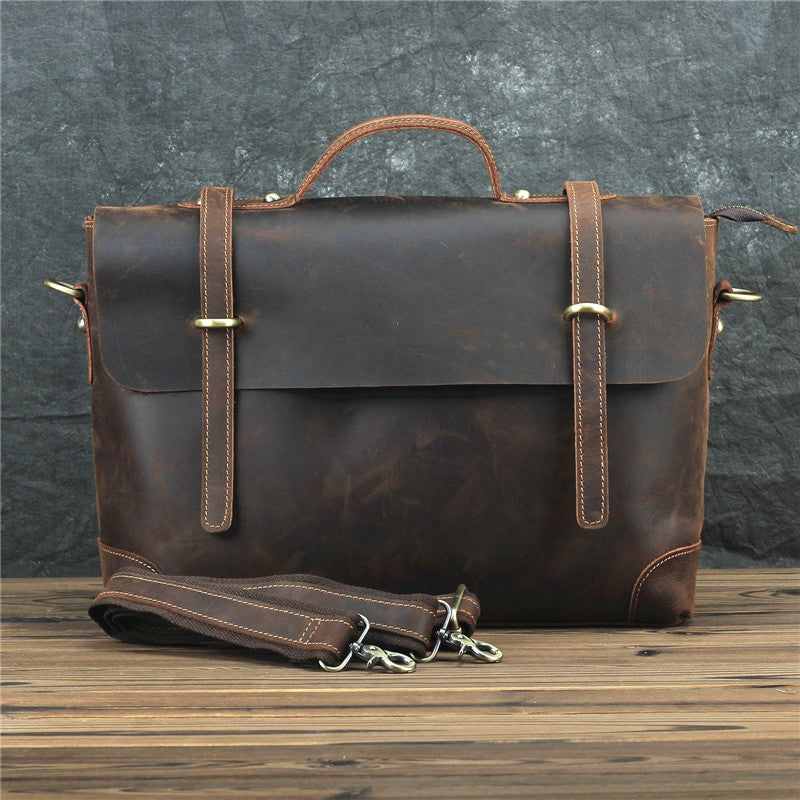 Brown Leather Men's Professional Briefcase 14¡®¡¯ Laptop Handbag Business Bag For Men