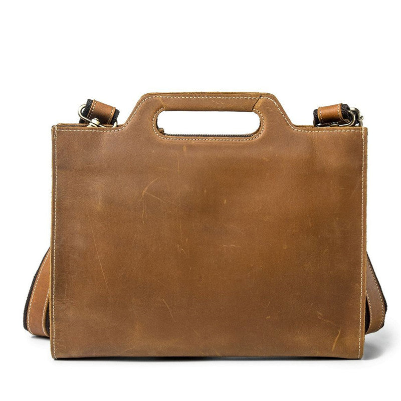 Brown Leather Men's Simple Professional Briefcase 13¡®¡¯ Laptop Handbag Business Bag For Men