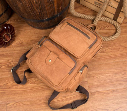 Brown Casual Leather Mens 13 inches Travel Backpacks Computer Backpack for Men