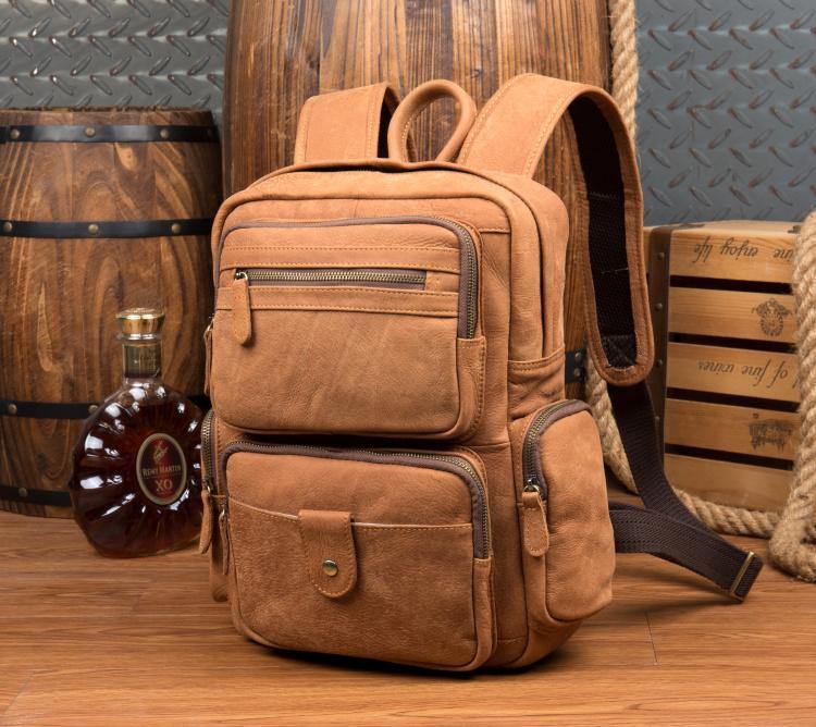 Brown Casual Leather Mens 13 inches Travel Backpacks Computer Backpack for Men