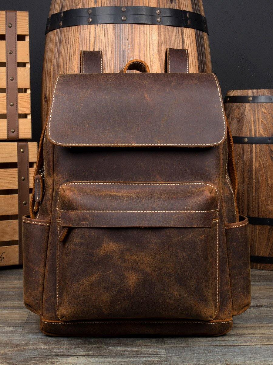 Brown Casual Mens Leather 15inches Computer Backpacks Black Travel Backpack College Backpacks for men