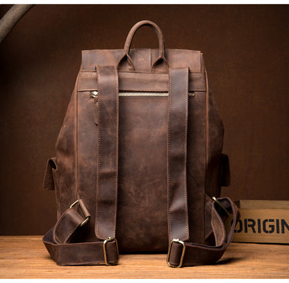 Casual Brown Mens Leather 15-inch Large Backpacks Brown College Backpack School Backpacks for men