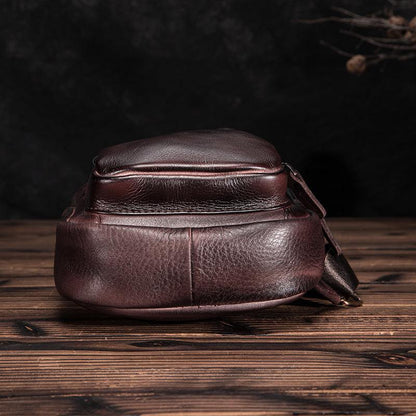 Brown Cool LEATHER MENS 8'' Sling Bag Coffee Chest Bag Brown One Shoulder Bag For Men