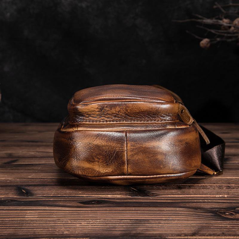 Brown Cool LEATHER MENS 8'' Sling Bag Coffee Chest Bag Brown One Shoulder Bag For Men