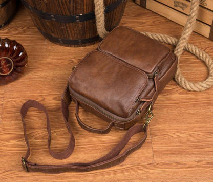 Cool Brown Leather 10 inches Vertical Small Briefcase Side Bags Messenger Bag Courier Bag for Men