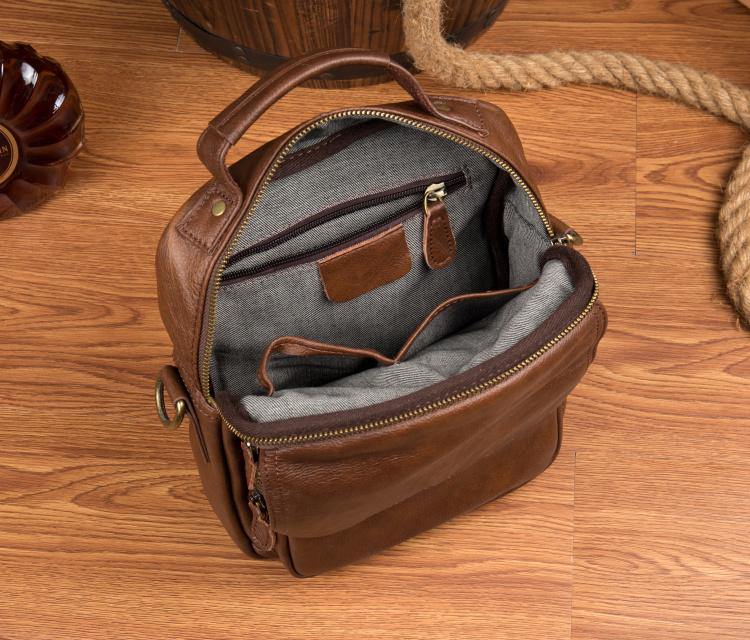 Cool Brown Leather 10 inches Vertical Small Briefcase Side Bags Messenger Bag Courier Bag for Men