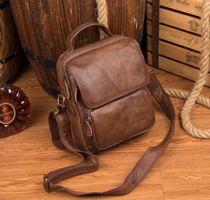 Cool Brown Leather 10 inches Vertical Small Briefcase Side Bags Messenger Bag Courier Bag for Men