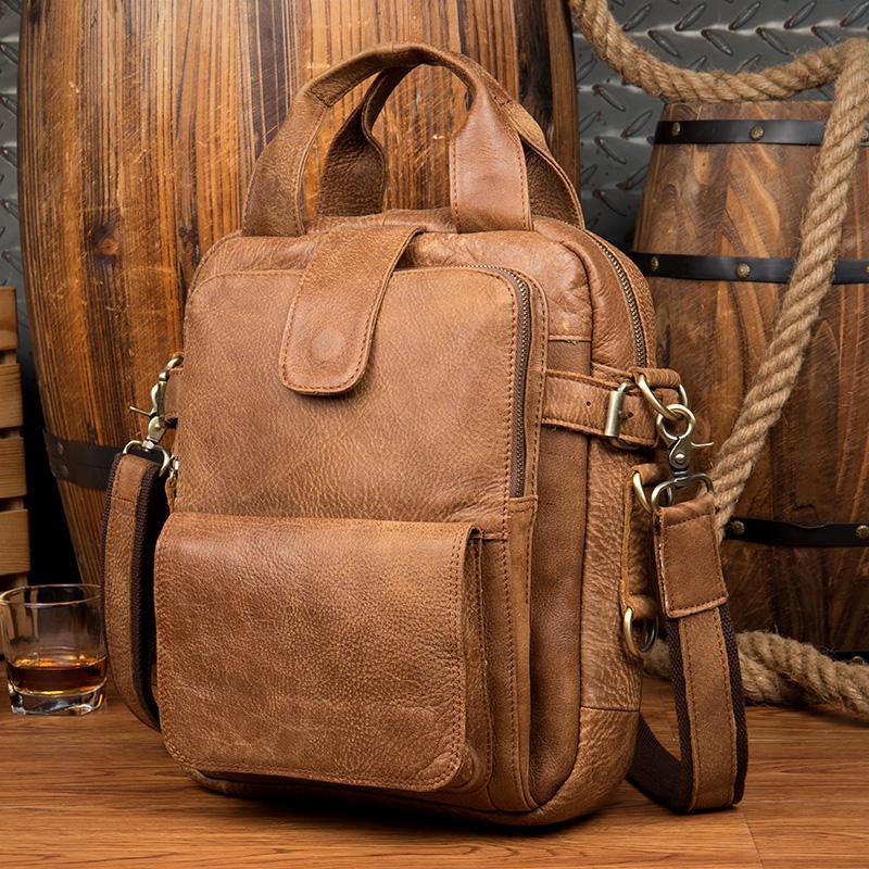 Cool Brown Leather 12 inches Vertical Courier Bags Messenger Bags Camel Postman Bags for Men