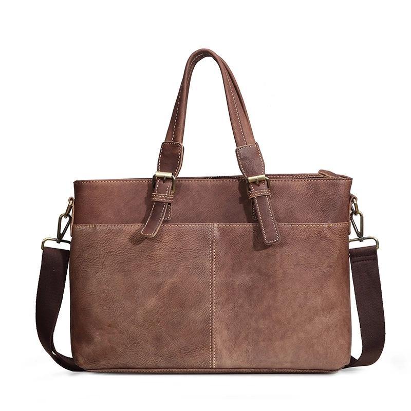 Brown Cool Leather 14 inches Light Brown Briefcase Messenger Bag Handbag Shoulder Bag For Men