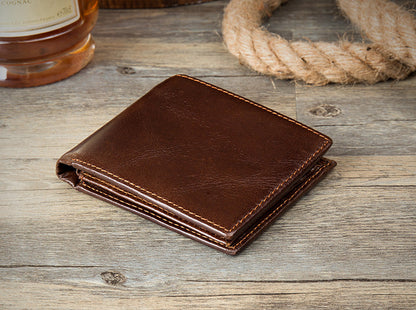 Brown Cool Leather Mens Thin Small Wallet Front Pocket Wallet Trifold billfold Wallets for Men