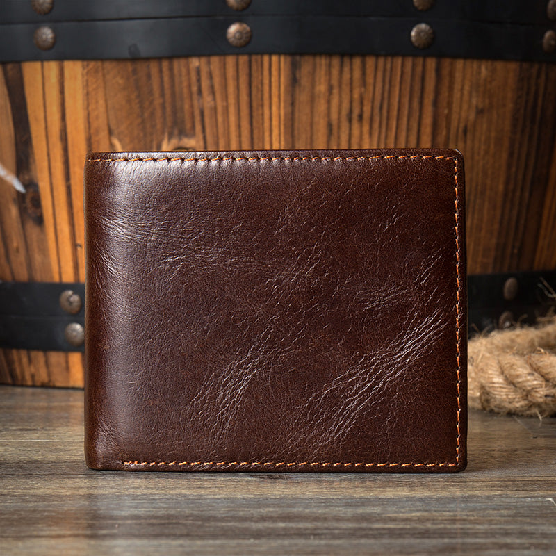 Brown Cool Leather Mens Thin Small Wallet Front Pocket Wallet Trifold billfold Wallets for Men