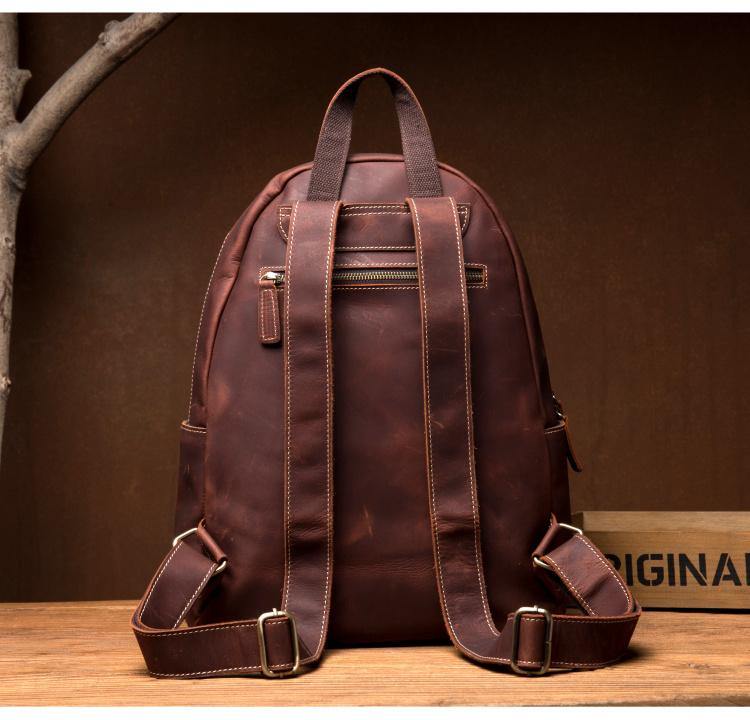 Fashion Brown Mens Leather 14-inch Large Laptop Backpacks Brown Travel Backpacks School Backpack for men