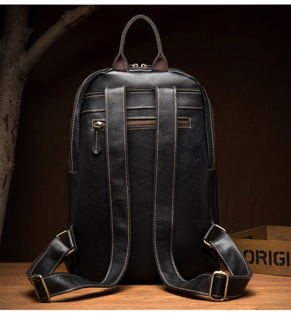 Vintage Brown Mens Leather 14 inches Laptop Backpacks Dark Brown Travel Backpacks School Backpacks for men