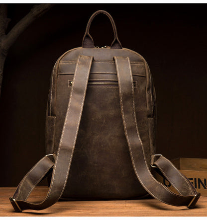 Vintage Brown Mens Leather 14 inches Laptop Backpacks Dark Brown Travel Backpacks School Backpacks for men