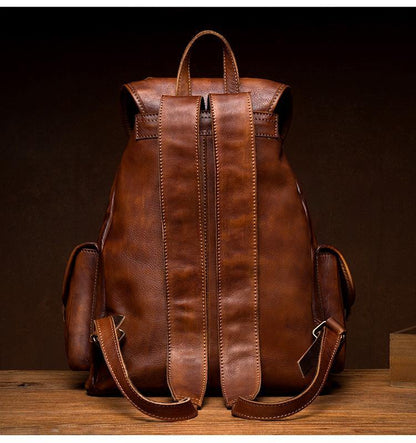 Fashion Brown Mens Leather 15inchs Computer Backpack Cool Travel Backpack School Backpack for men